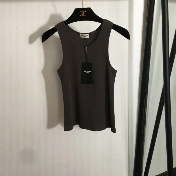 YSL Embroidered Striped Slim-Fit Tank Top