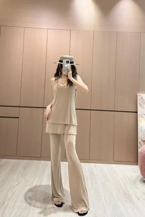 YSL Wide-Leg Logo Two-Piece Set