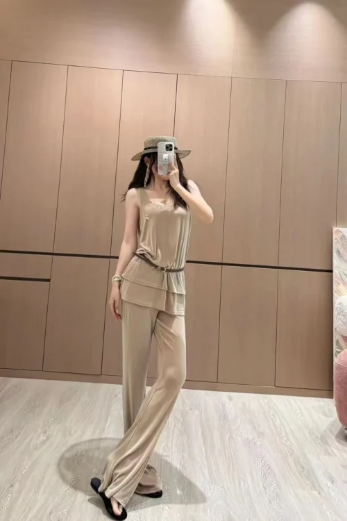 YSL Wide-Leg Logo Two-Piece Set