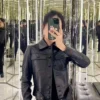 YSL Cropped Tie-Waist Leather Biker Jacket