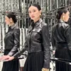 YSL Cropped Tie-Waist Leather Biker Jacket