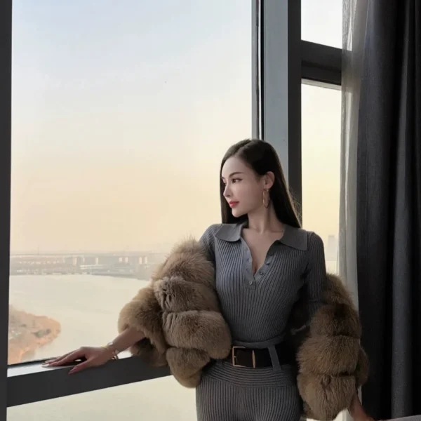 YSL Collared Slim-Fit High-Waist Knit Jacket and Pants Set