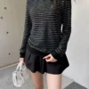YSL Colorblock Striped Logo Knit Sweater