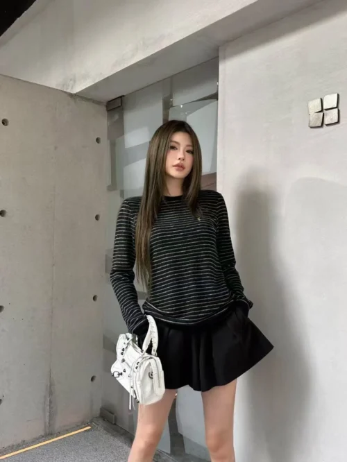YSL Colorblock Striped Logo Knit Sweater