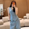 YSL Colorblock High-Waist Wide-Leg Logo Knit Jacket and Pants Set