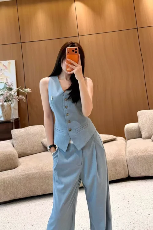 YSL Colorblock High-Waist Wide-Leg Logo Knit Jacket and Pants Set