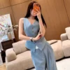 YSL Colorblock High-Waist Wide-Leg Logo Knit Jacket and Pants Set