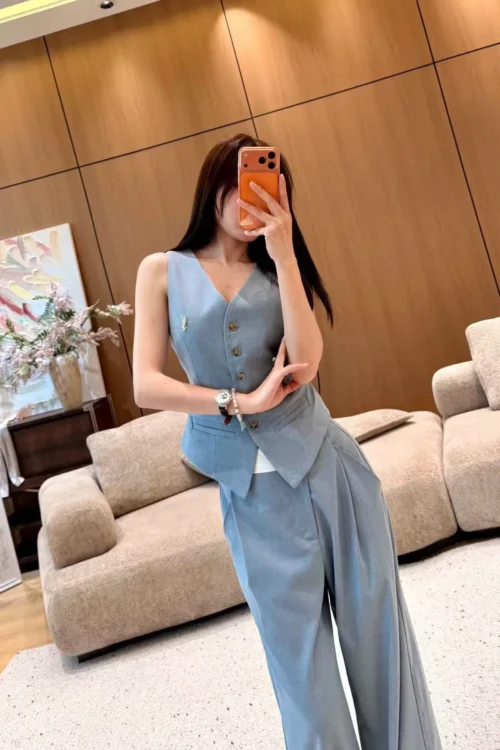 YSL Colorblock High-Waist Wide-Leg Logo Knit Jacket and Pants Set