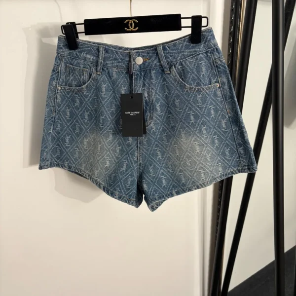 YSL Denim Jacquard Monogram Shorts