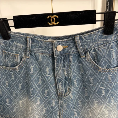 YSL Denim Jacquard Monogram Shorts