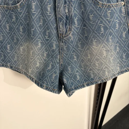 YSL Denim Jacquard Monogram Shorts
