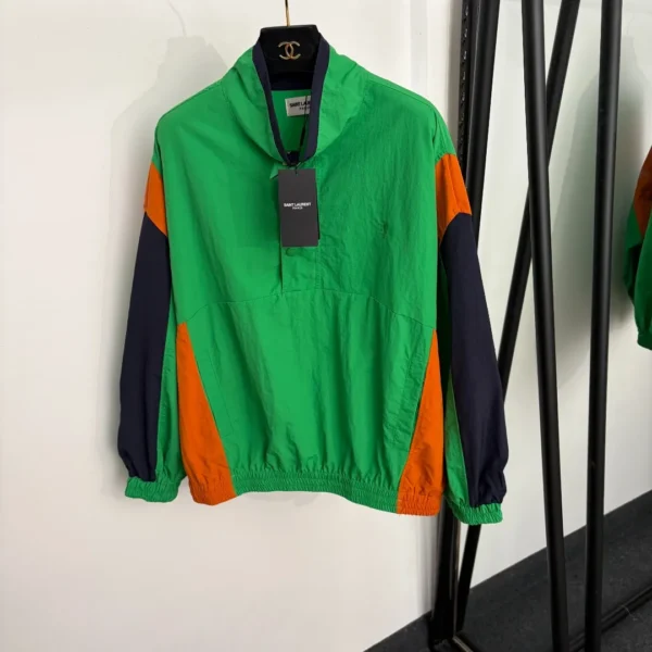 YSL Embroidered Colorblock Trench Jacket