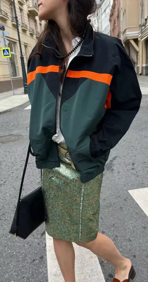YSL Colorblock Zip-Up Logo Trench Jacket