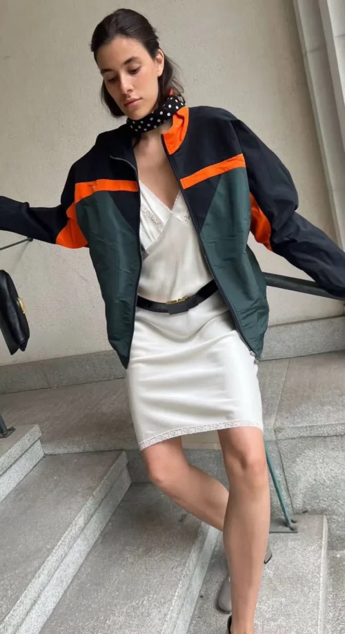 YSL Colorblock Zip-Up Logo Trench Jacket