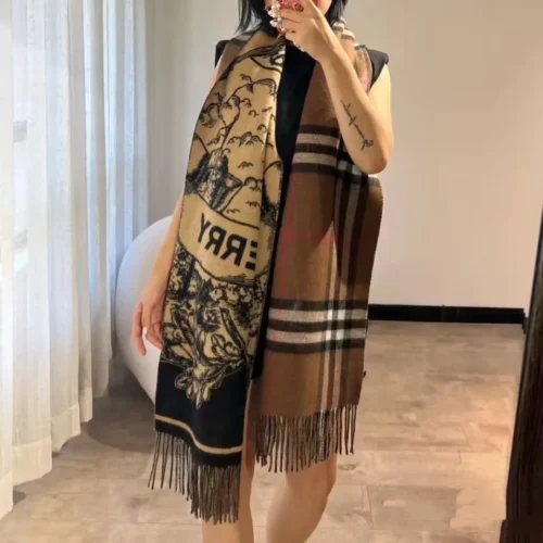 Burberry Cashmere Equestrian Check Jacquard Shawl