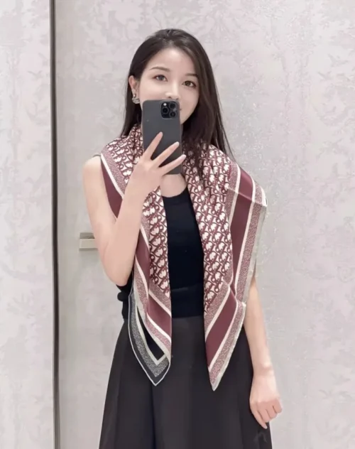 Dior Silk Fringed Printed Contrast Reversible Square Scarf
