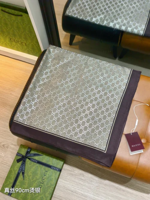 Gucci Silk Silver-Foil Square Scarf