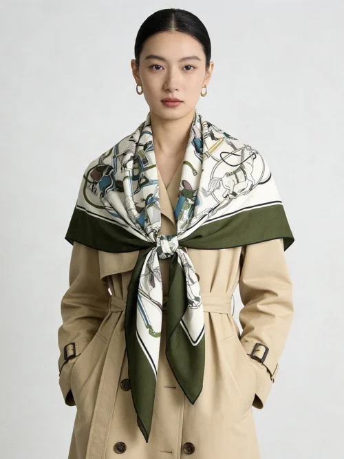 Gucci Silk Cashmere Equestrian GG Printed Shawl