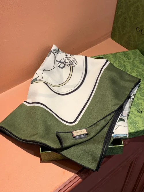 Gucci Silk Cashmere Equestrian GG Printed Shawl