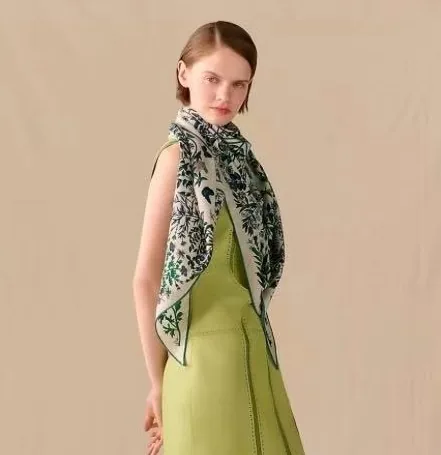 Hermes Cashmere Botanical Double-Sided Triangle Scarf
