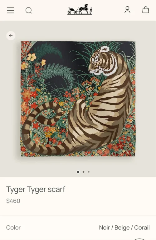 Hermes Silk Tiger Square Scarf
