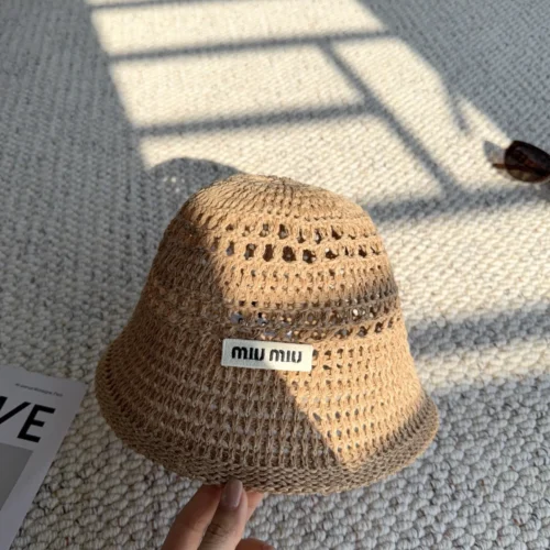 Miu Miu Open-Crochet Bucket Hat with a Woven Logo Label - Ref. HTMIU0002