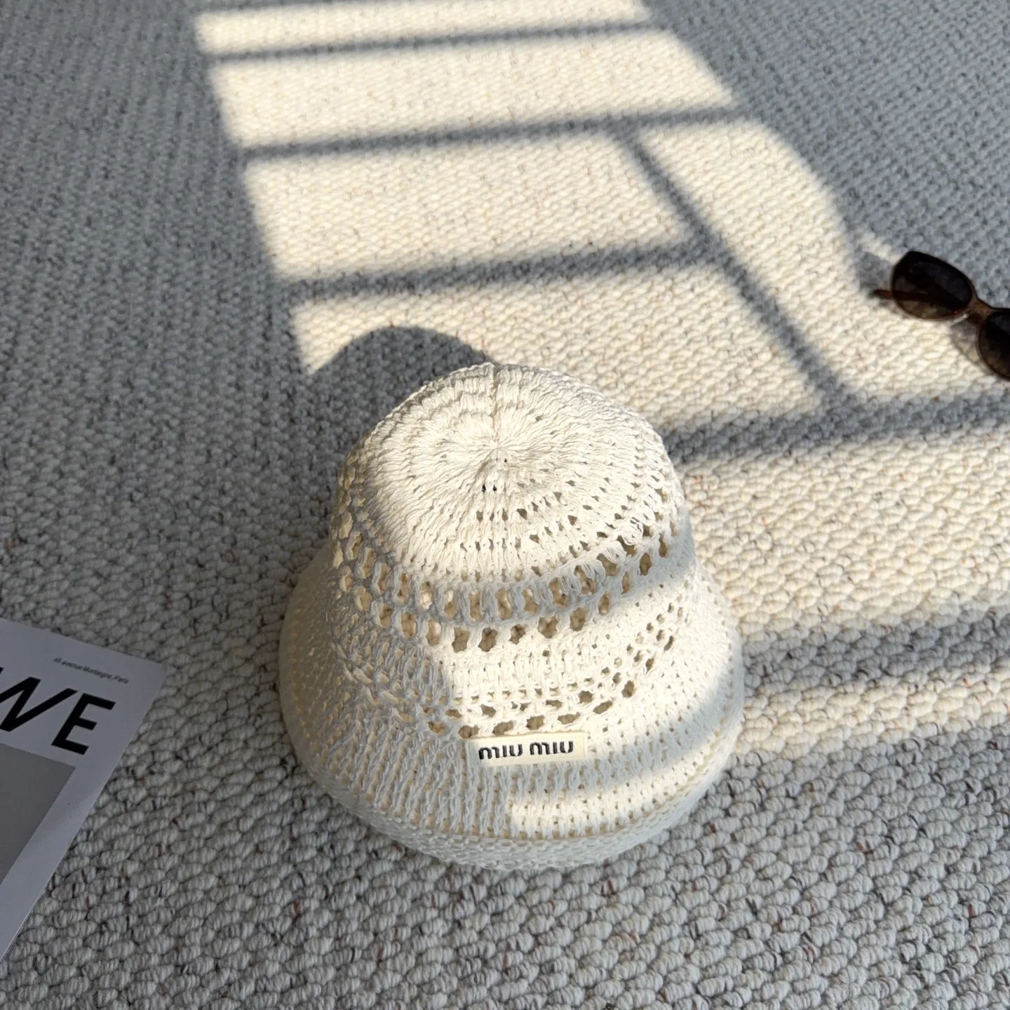 Miu Miu Open-Crochet Bucket Hat with a Woven Logo Label - Ref. HTMIU0003