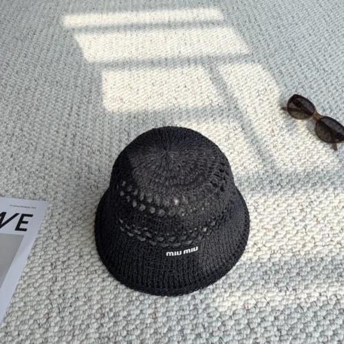 Miu Miu Open-Crochet Bucket Hat with a Woven Logo Label - Ref. HTMIU0004