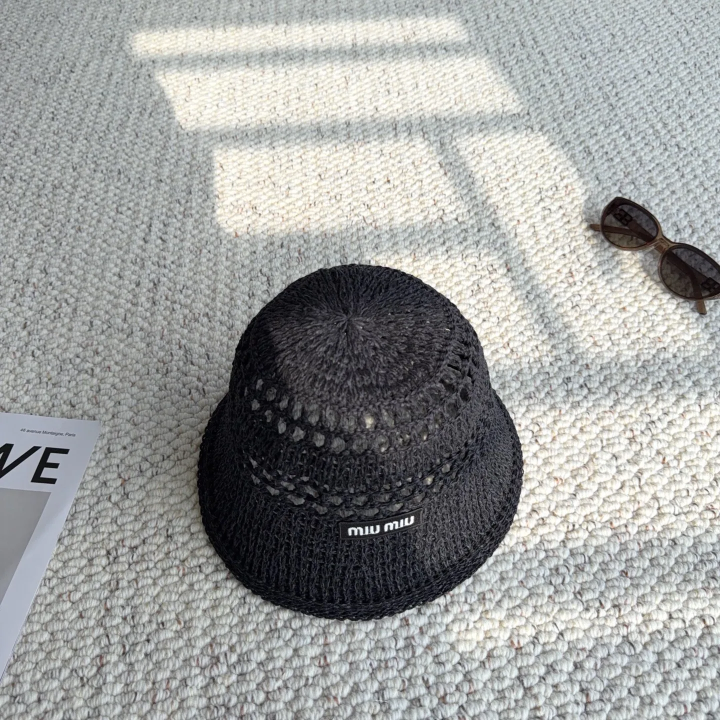 Miu Miu Open-Crochet Bucket Hat with a Woven Logo Label - Ref. HTMIU0004