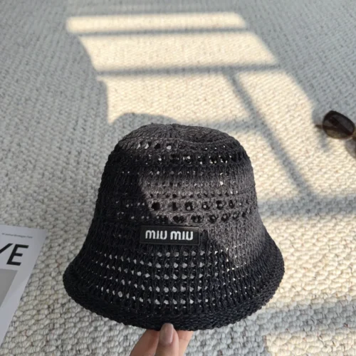 Miu Miu Open-Crochet Bucket Hat with a Woven Logo Label - Ref. HTMIU0004