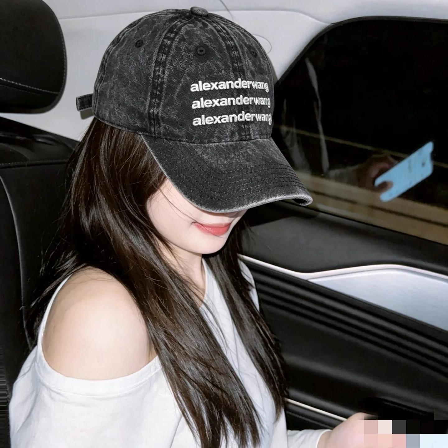 HTUNK0001-01 Alexander Wang Washed Baseball Cap with Lettering Detail