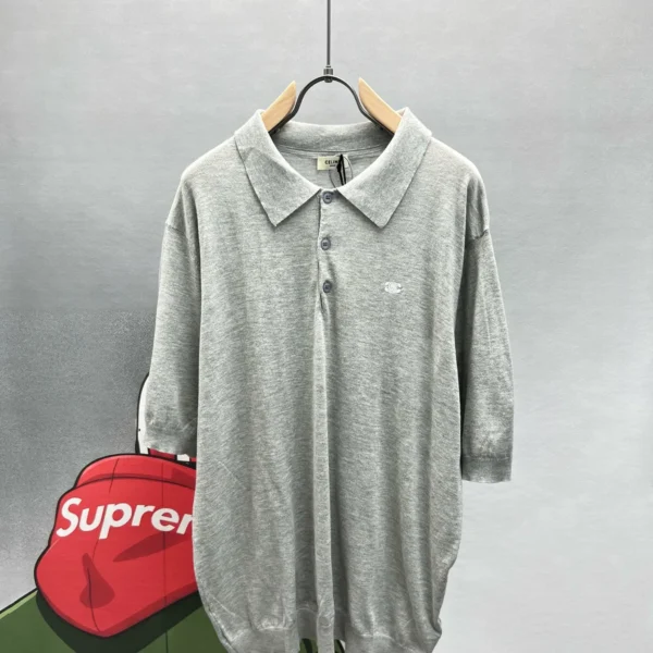 Celine Men's Short-Sleeve Logo-Embroidered 100% Cotton Polo Shirt with Button Fastening - Ref. MWCELINE0052