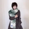 Burberry Brushed Wool Check Scarf with Blanket Stitching and Equestrian Knight Detail - Ref. SCBURBERRY0018