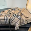 Burberry Reversible Wool Jacquard Cape with TB Check Motifs and Leather Trim - Ref. SCBURBERRY0021