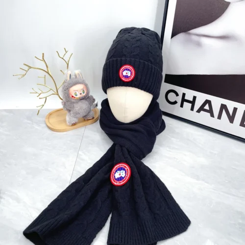 Canada Goose Wool-Acrylic Three-Piece Scarf, Pom-Pom Hat and Gloves Set