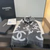 Chanel 26C Smoky Gray and White Wool-Blend CC Jacquard Scarf - 184 x 38 cm - Ref. SCCHANEL0026