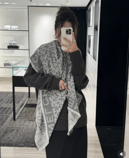 Chanel CC Logo Cotton-Cashmere-Silk Square Scarf - 122 x 122 cm