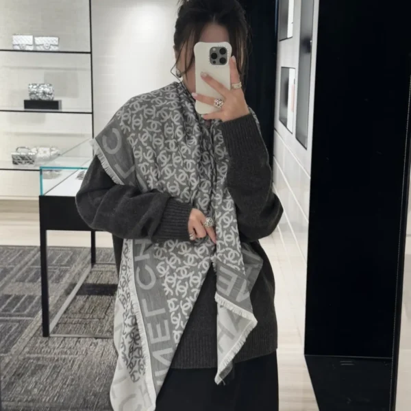 Chanel CC Logo Cotton-Cashmere-Silk Square Scarf - 122 x 122 cm