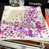 Chanel Lavender Floral Scarf with Watercolor Effects and Colorful Lettering - Ref. SCCHANEL0063