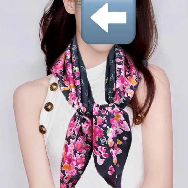 Chanel Lavender Floral Scarf with Watercolor Effects and Colorful Lettering - Ref. SCCHANEL0065