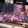 Chanel Lavender Floral Scarf with Watercolor Effects and Colorful Lettering - Ref. SCCHANEL0065