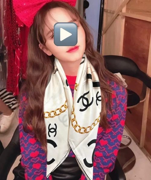 Chanel Printed Scarf with a Central CC Motif, Lettered Border and Hand-Rolled Edges - Ref. SCCHANEL0075