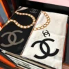 Chanel Printed Scarf with a Central CC Motif, Lettered Border and Hand-Rolled Edges - Ref. SCCHANEL0075