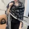 Chanel Large Velvet Square Scarf with Camellia and Pearl-Style Logo Motifs