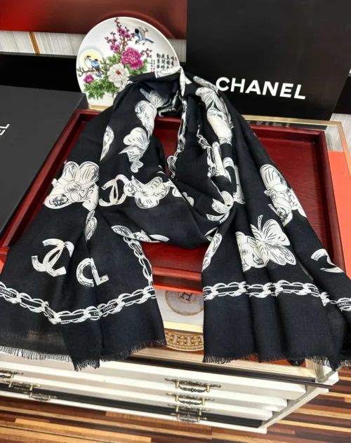 Chanel Camellia-Motif Scarf with a Soft, Smooth Finish
