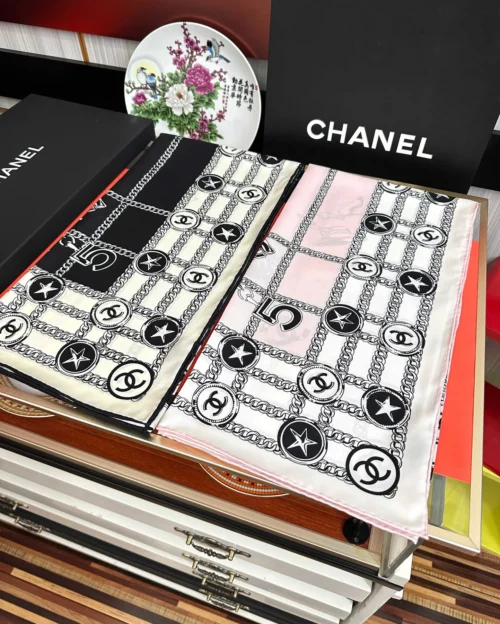 Chanel Double-Sided 18-Momme Scarf with Interwoven Lettering Motifs - Ref. SCCHANEL0142