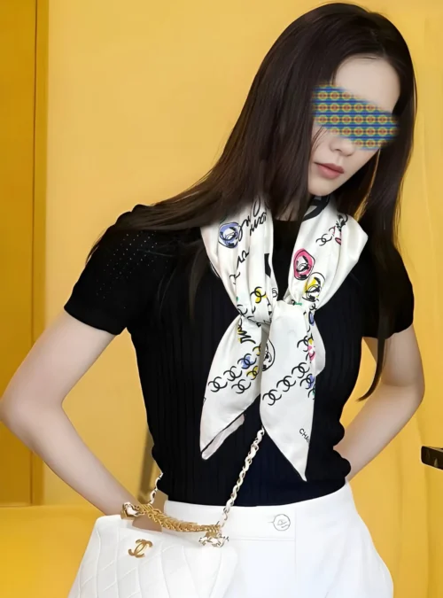 Chanel Double-Sided 18-Momme Square Scarf with Interwoven Lettering Motifs - Ref. SCCHANEL0144