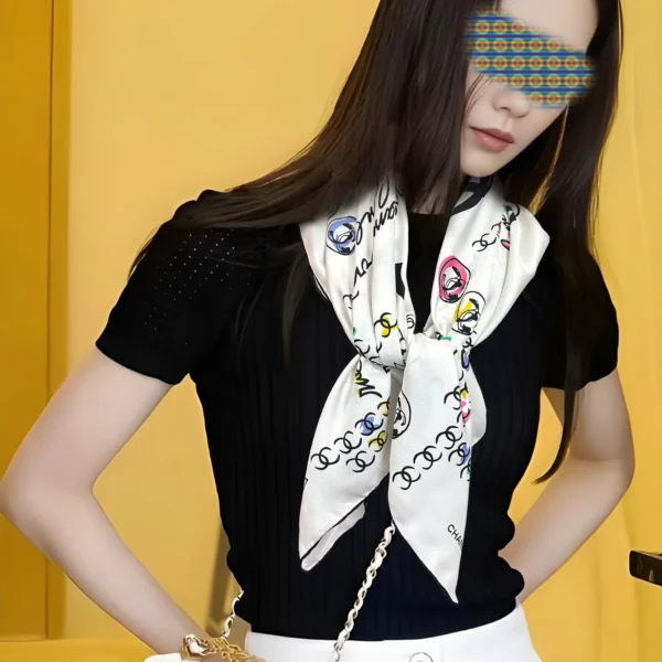 Chanel Double-Sided 18-Momme Square Scarf with Interwoven Lettering Motifs - Ref. SCCHANEL0144