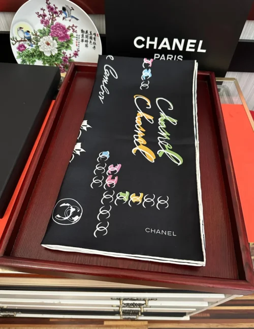 Chanel Double-Sided 18-Momme Square Scarf with Interwoven Lettering Motifs - Ref. SCCHANEL0145