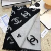 Chanel 25B Reversible Cashmere Shawl with CC Jacquard in Milk-Tea Beige and Black - Ref. SCCHANEL0148